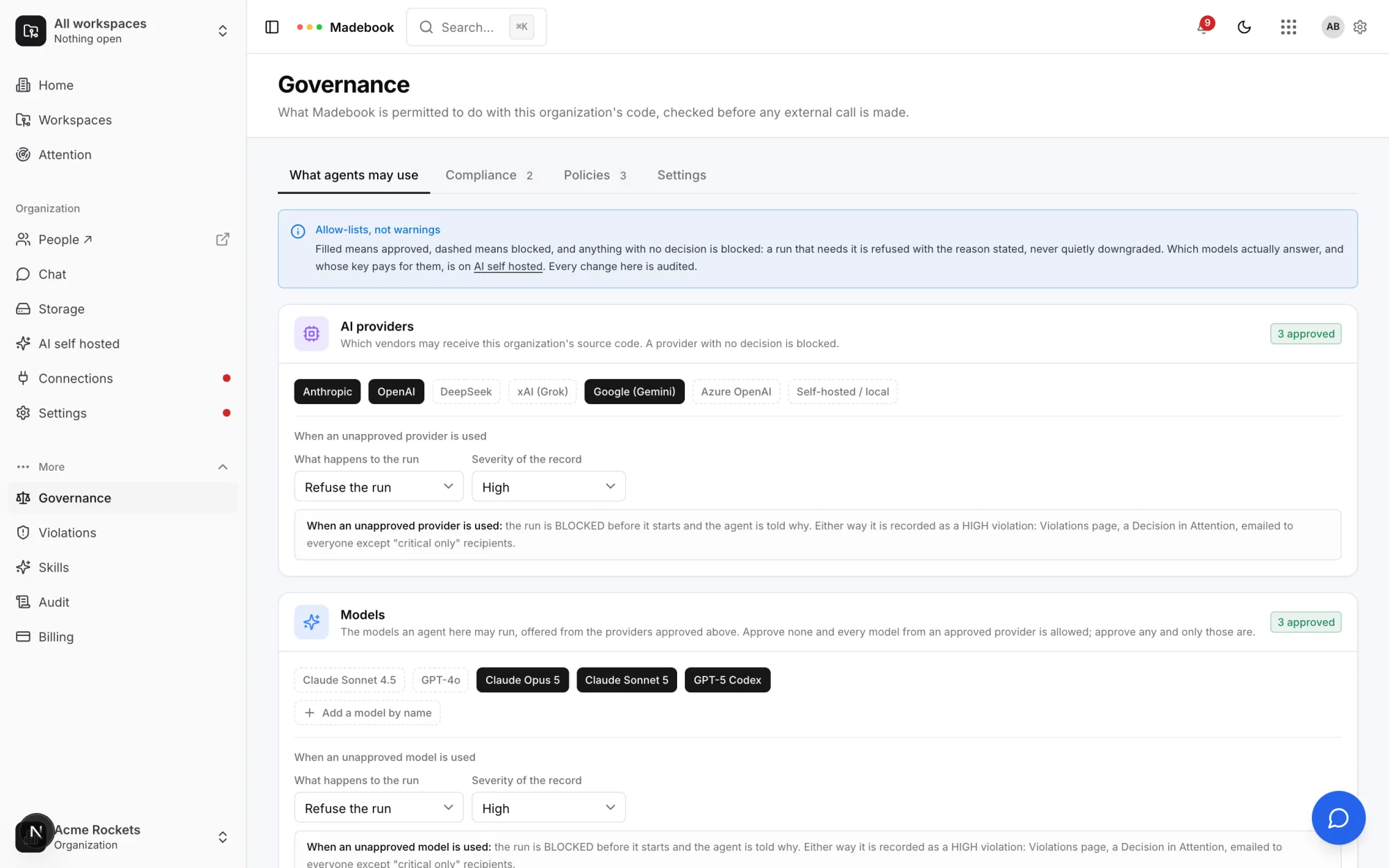 The Governance page on its first tab